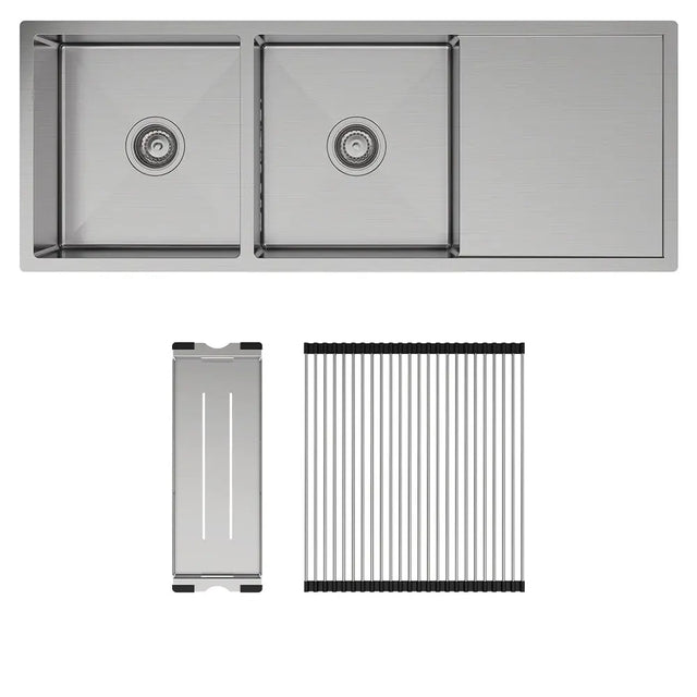 Hana 29L/29L Double Kitchen Sink with Drainer Kit fienza
