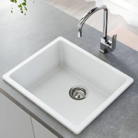 Kuro Granite 38L Single Bowl Kitchen Sink, Matte White fienza