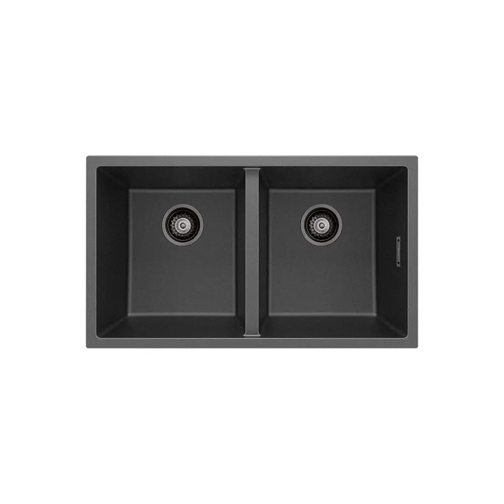 Kuro Granite 34L/34L Double Bowl Kitchen Sink, Matte Black fienza