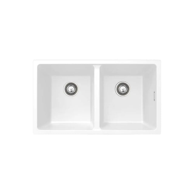 Kuro Granite 34L/34L Double Bowl Kitchen Sink, Matte White fienza