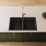 Kuro Granite 34L/34L Double Bowl Kitchen Sink, Matte Black fienza