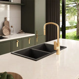 Kuro Granite 34L/34L Double Bowl Kitchen Sink, Matte Black fienza