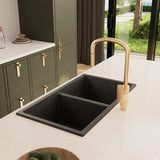Kuro Granite 34L/34L Double Bowl Kitchen Sink, Matte Black fienza
