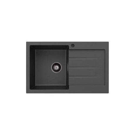 Kuro Granite 32L Single Kitchen Sink with Drainer, Left Bowl, Matte Black fienza