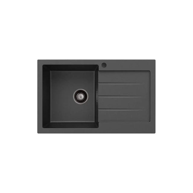 Kuro Granite 32L Single Kitchen Sink with Drainer, Left Bowl, Matte Black fienza