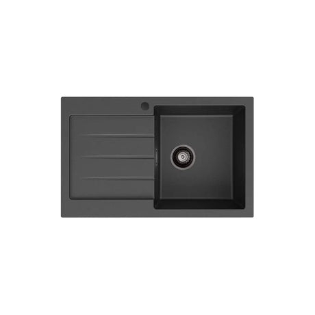 Kuro Granite 32L Single Kitchen Sink with Drainer, Right Bowl, Matte Black fienza