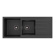 Kuro Granite 32L/22L Double Kitchen Sink with Drainer, Matte Black fienza