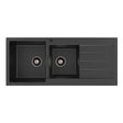 Kuro Granite 32L/22L Double Kitchen Sink with Drainer, Left Bowl, 1 Tap Hole, Matte Black fienza