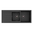 Kuro Granite 32L/22L Double Kitchen Sink with Drainer, Right Bowl, 1 Tap Hole, Matte Black fienza