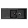Kuro Granite 2L/22L Double Kitchen Sink with Drainer, Right Bowl, 2 Tap Holes, Matte Black fienza