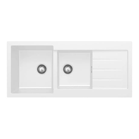 Kuro Granite 32L/22L Double Kitchen Sink with Drainer, Matte White fienza