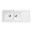 Kuro Granite 32L/22L Double Kitchen Sink with Drainer, Left Bowl, 1 Tap Hole, Matte White fienza