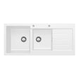 Kuro Granite 32L/22L Double Kitchen Sink with Drainer, Left Bowl, 2 Tap Holes, Matte White fienza