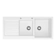Kuro Granite 32L/22L Double Kitchen Sink with Drainer, Right Bowl, 2 Tap Holes, Matte White fienza