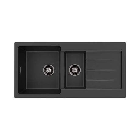 Kuro Granite32L/14L Double Kitchen Sink with Drainer, Matte Black fienza