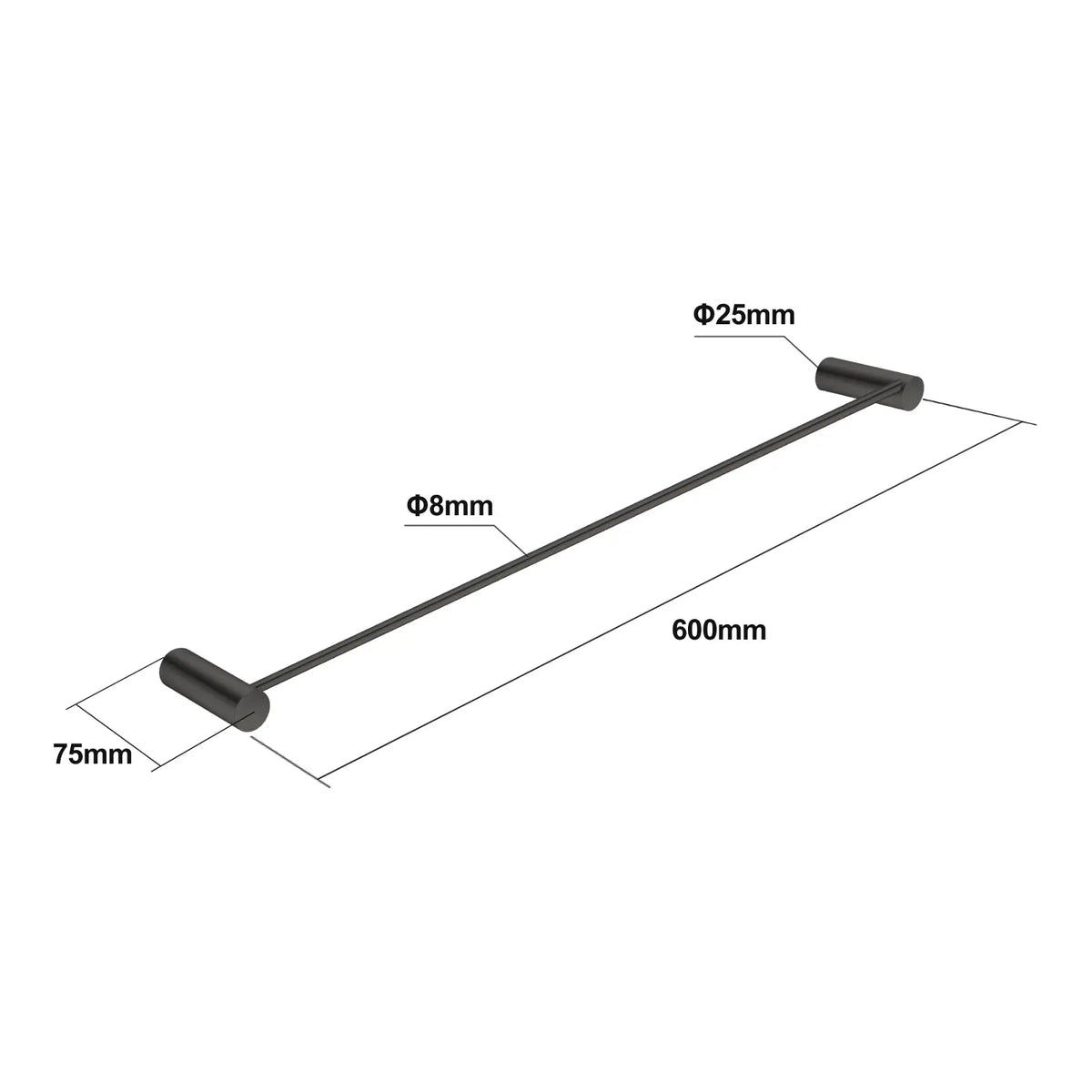 600mm Gunmetal Single Towel Rail Aquaperla