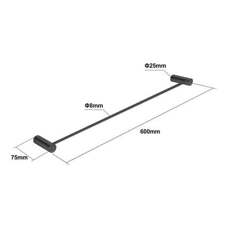 600mm Gunmetal Single Towel Rail Aquaperla