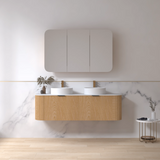 Adair Curved Fluted Wall Hung Vanity - Walnut Wood 1500mm x 450mm (Stone Top & Basins are Included) Bagno D'Oro