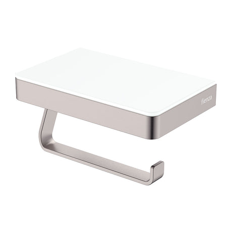 Tono Toilet Roll Holder with Glass Shelf, Brushed Nickel fienza