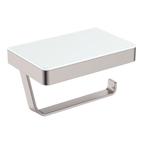 Tono Toilet Roll Holder with Glass Shelf, Brushed Nickel fienza