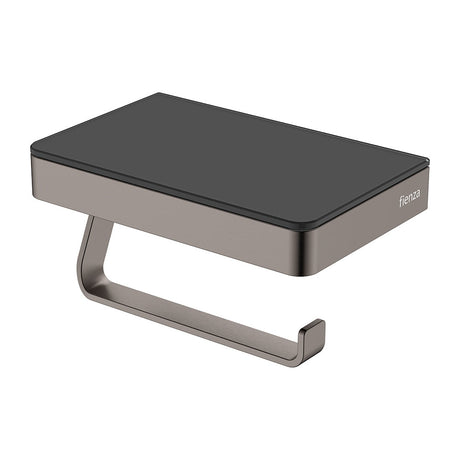 Tono Toilet Roll Holder with Glass Shelf, Gun Metal fienza