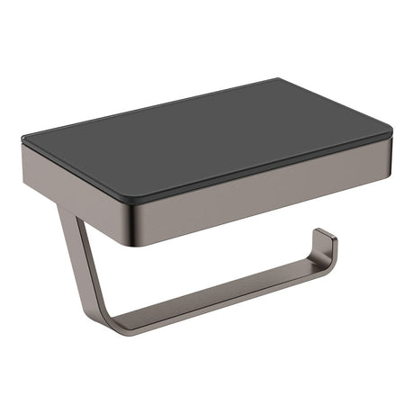 Tono Toilet Roll Holder with Glass Shelf, Gun Metal fienza