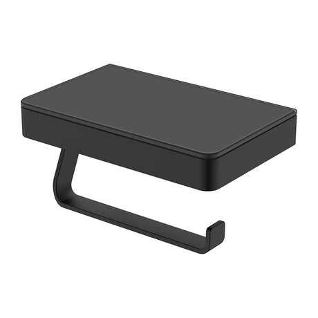 Tono Toilet Roll Holder with Glass Shelf, Matte Black fienza