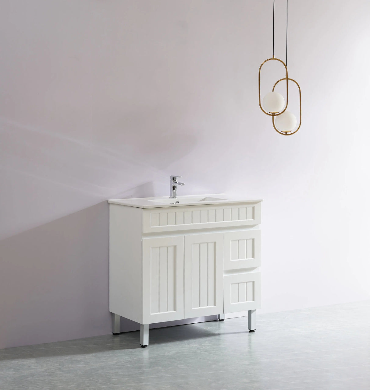 ACACIA SHAKER Matte White PVC Floor Vanity 900 Poseidon