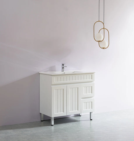 ACACIA SHAKER Matte White PVC Floor Vanity 900 Poseidon