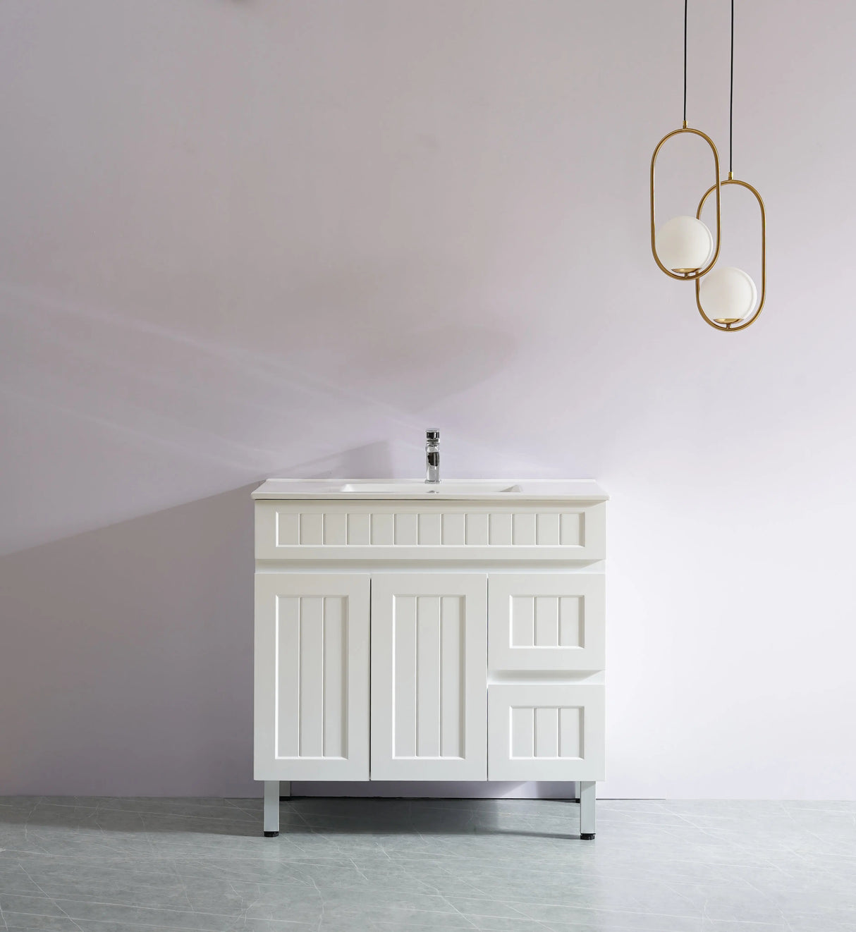 ACACIA SHAKER Matte White PVC Floor Vanity 900 Poseidon