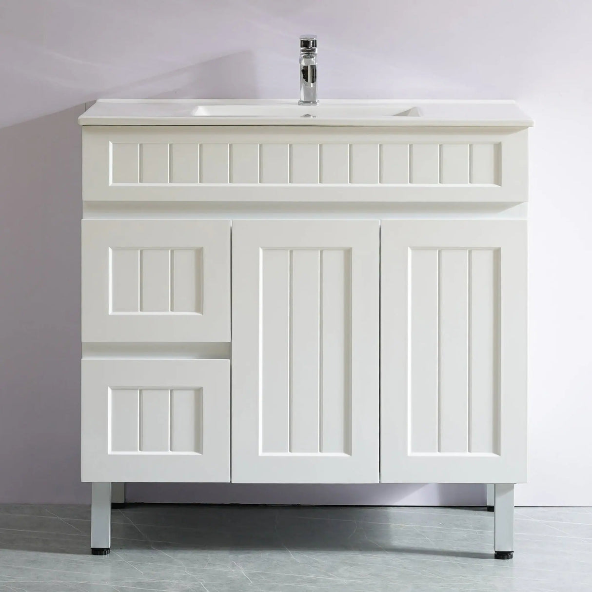 ACACIA SHAKER Matte White PVC Floor Vanity 900 Poseidon
