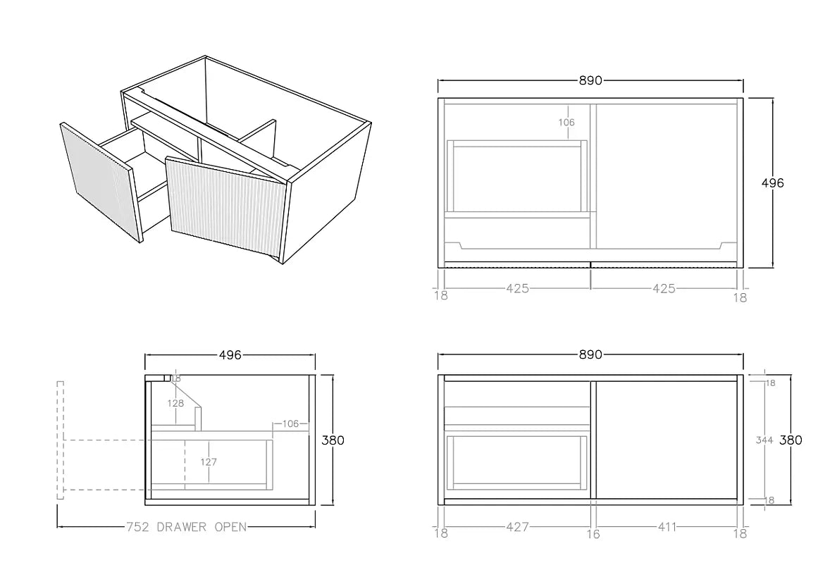 Bellevue PVC Wall Hung Vanity 900 (Prime Oak) Poseidon