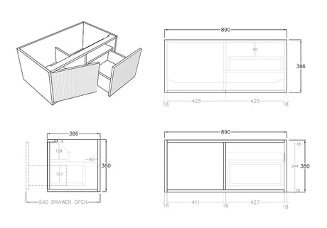 Bellevue Slim PVC Wall Hung Vanity 900 (Coastal Oak) Poseidon