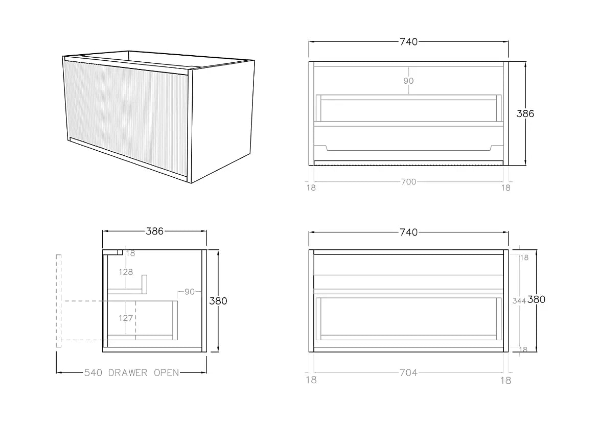 Bellevue Slim PVC Wall Hung Vanity 750 (Prime Oak) Poseidon