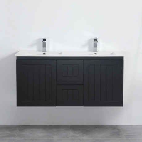 ACACIA SHAKER Matte Black PVC Wall Hung Vanity 1200 (Double Bowl) Poseidon