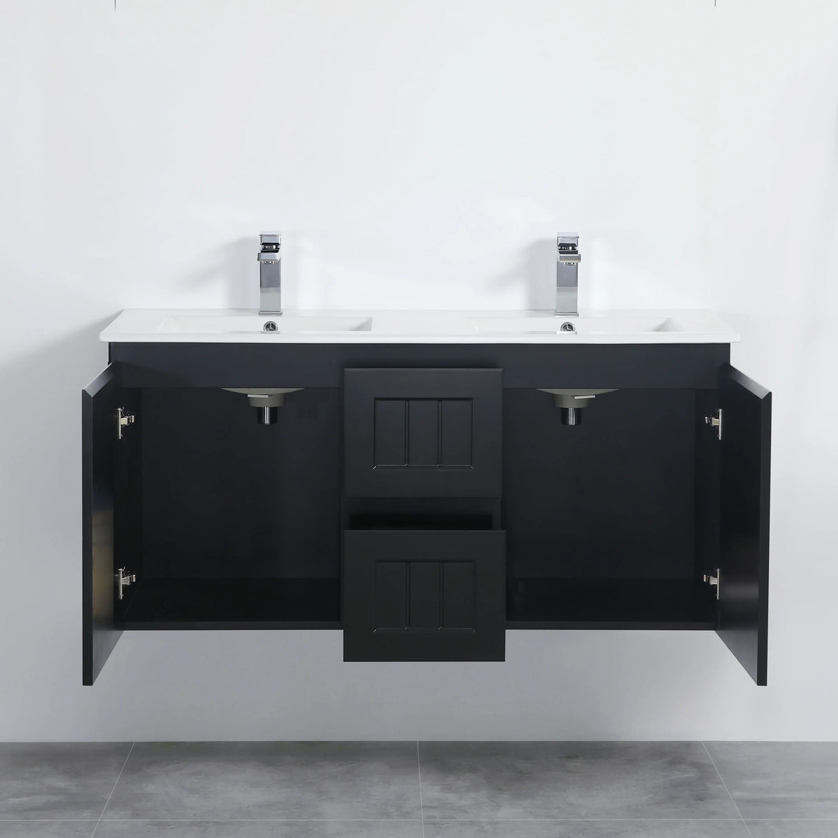 ACACIA SHAKER Matte Black PVC Wall Hung Vanity 1200 (Double Bowl) Poseidon