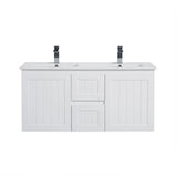 ACACIA SHAKER Matte White PVC Wall Hung Vanity 1200 (Double Bowl) Poseidon