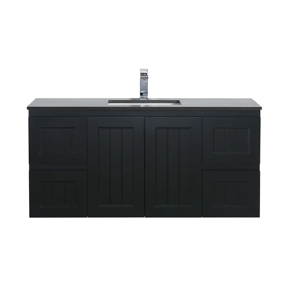 ACACIA SHAKER Matte Black PVC Wall Hung Vanity 1200 (Double Bowl) Poseidon