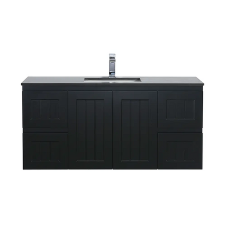 ACACIA SHAKER Matte Black PVC Wall Hung Vanity 1200 (Double Bowl) Poseidon