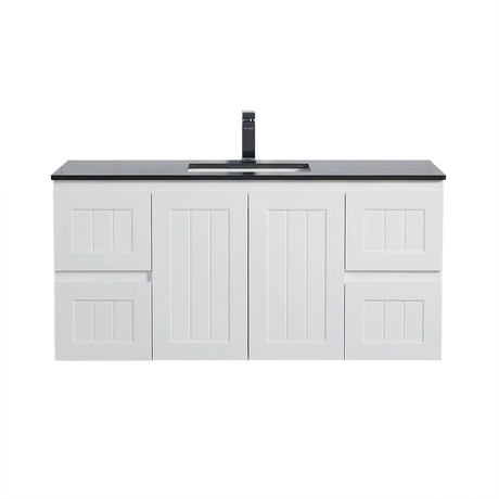 ACACIA SHAKER Matte White PVC Wall Hung Vanity 1200 (Single Bowl) Poseidon