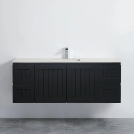ACACIA SHAKER Matte Black PVC Wall Hung Vanity 1500 (Single/Double Bowl) Poseidon