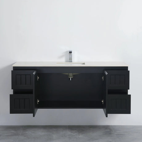 ACACIA SHAKER Matte Black PVC Wall Hung Vanity 1500 (Single/Double Bowl) Poseidon