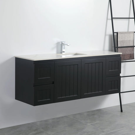 ACACIA SHAKER Matte Black PVC Wall Hung Vanity 1500 (Single/Double Bowl) Poseidon