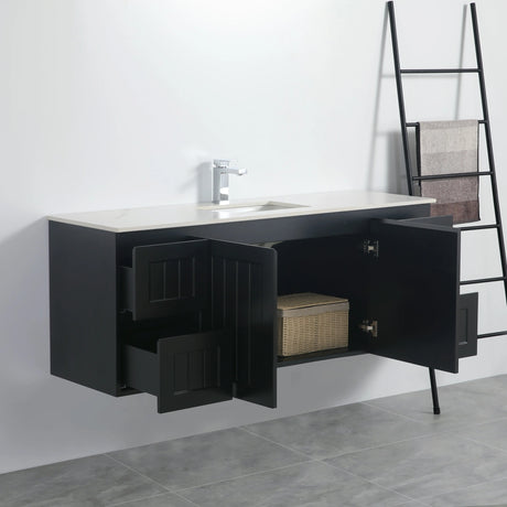 ACACIA SHAKER Matte Black PVC Wall Hung Vanity 1500 (Single/Double Bowl) Poseidon