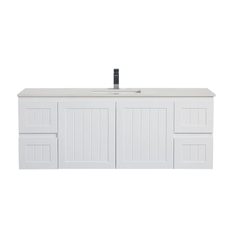 ACACIA SHAKER Matte White PVC Wall Hung Vanity 1500 (Single/Double Bowl) Poseidon