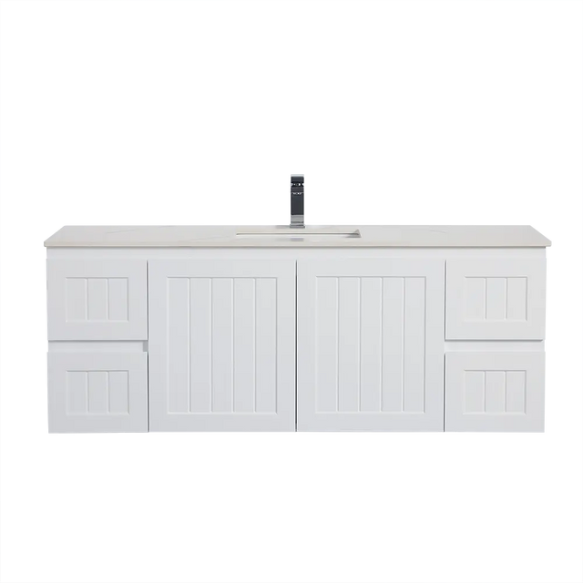 ACACIA SHAKER Matte White PVC Wall Hung Vanity 1500 (Single/Double Bowl) Poseidon