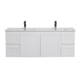 ACACIA SHAKER Matte White PVC Wall Hung Vanity 1500 (Single/Double Bowl) Poseidon