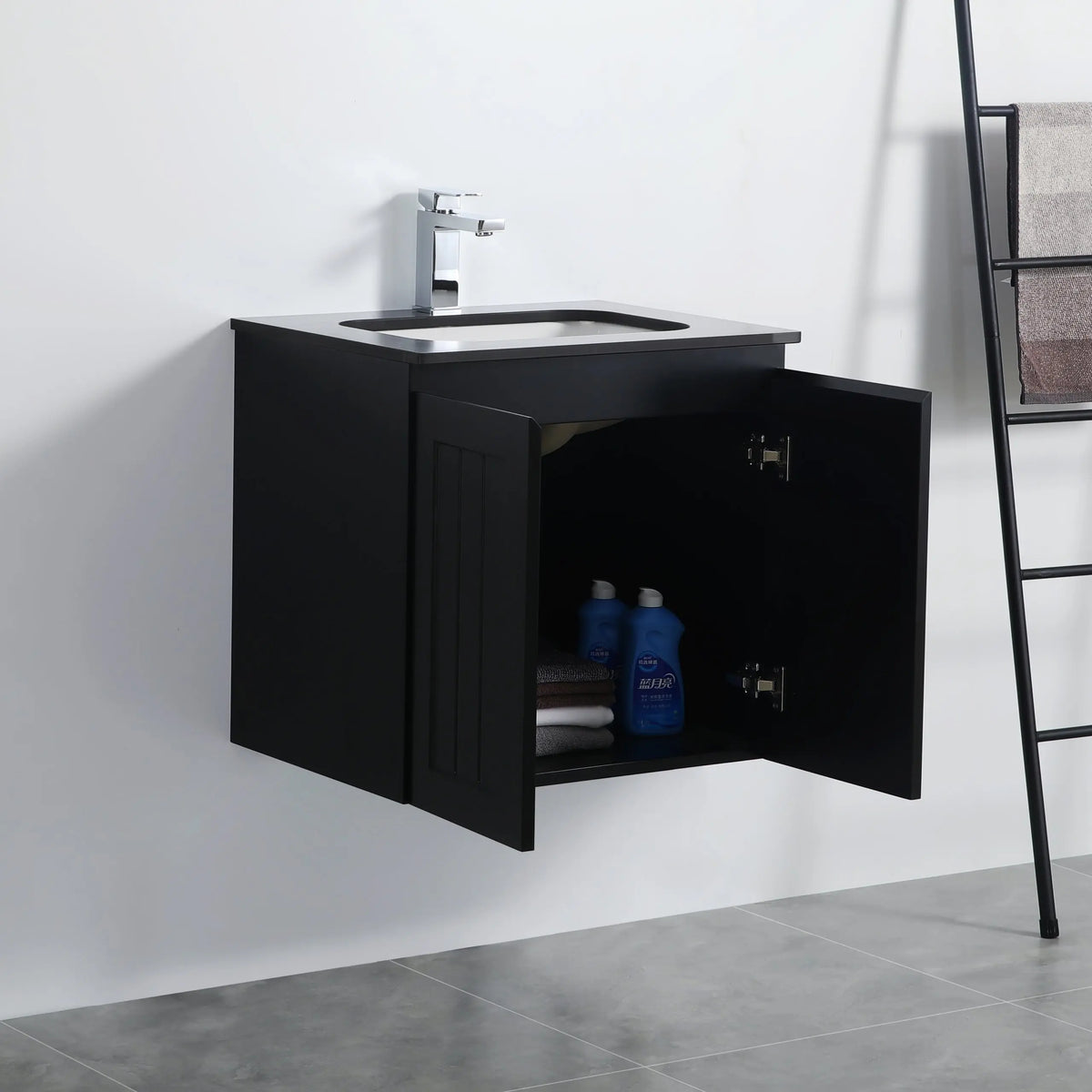 ACACIA SHAKER Matte Black PVC Wall Hung Vanity 600 Poseidon
