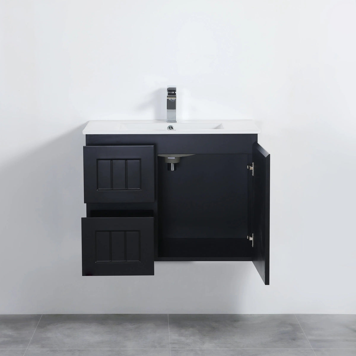 ACACIA SHAKER Matte Black PVC Wall Hung Vanity 750 Poseidon