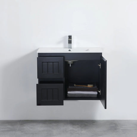 ACACIA SHAKER Matte Black PVC Wall Hung Vanity 750 Poseidon